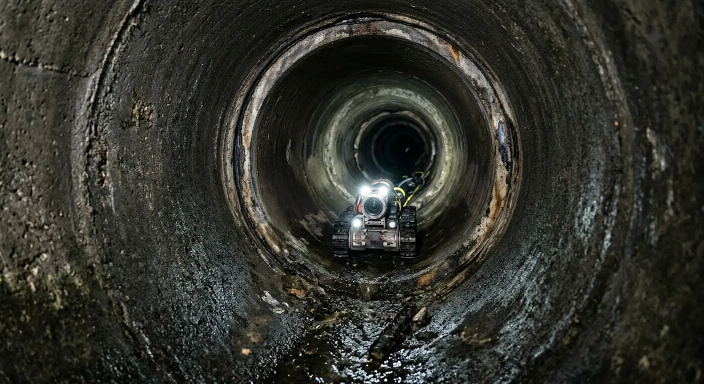 Robotic sewer camera inspecting pipe interior for Drain Snake Service in Boca Raton